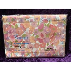 Wamsutta Petite Jardin Sheet Pink Double Full Floral Vtg Mod Flower Power RARE
